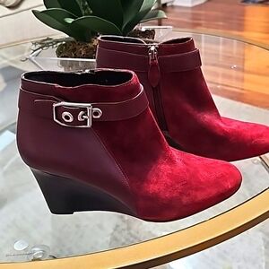 Franco sarto Wedge Heel Ankle Leather Boots Burgundy size 7M